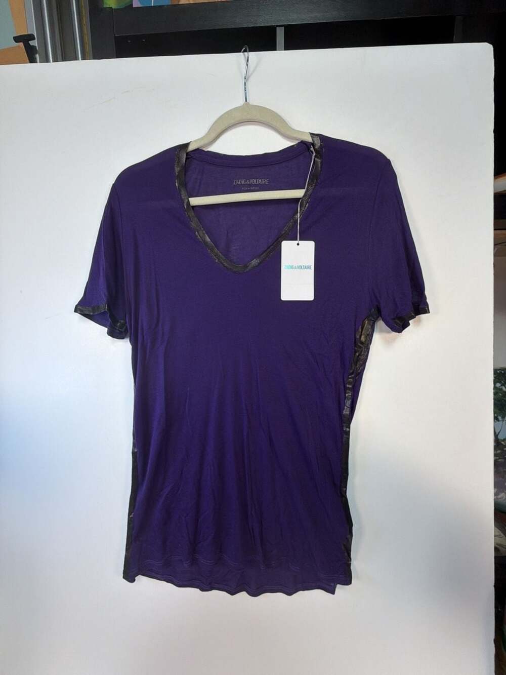 Zadig & Voltaire Tino Foil V-Neck Short-Sleeve Tee Purple L